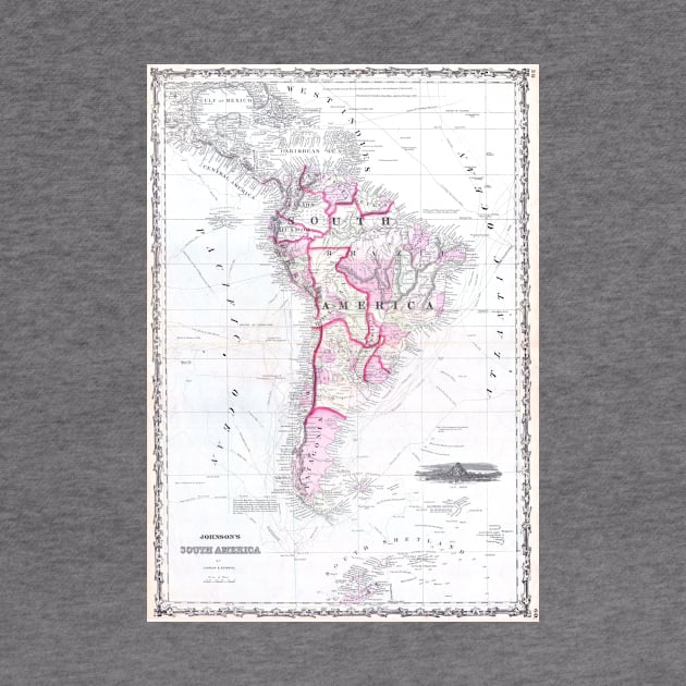 Vintage Map of South America (1861) by Bravuramedia